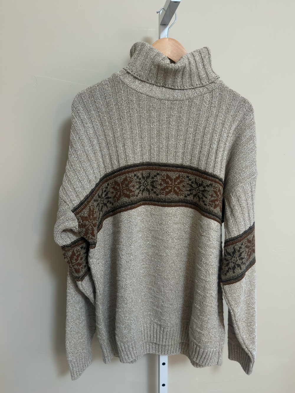 1990s Liberty Sweaters Size L Cotton Linen Nordic Snowflake Turtleneck Sweater